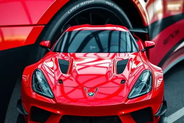 Sports car with vibrant red racing paint