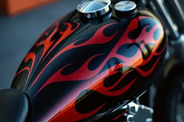 Motorcycle with custom flame graphics